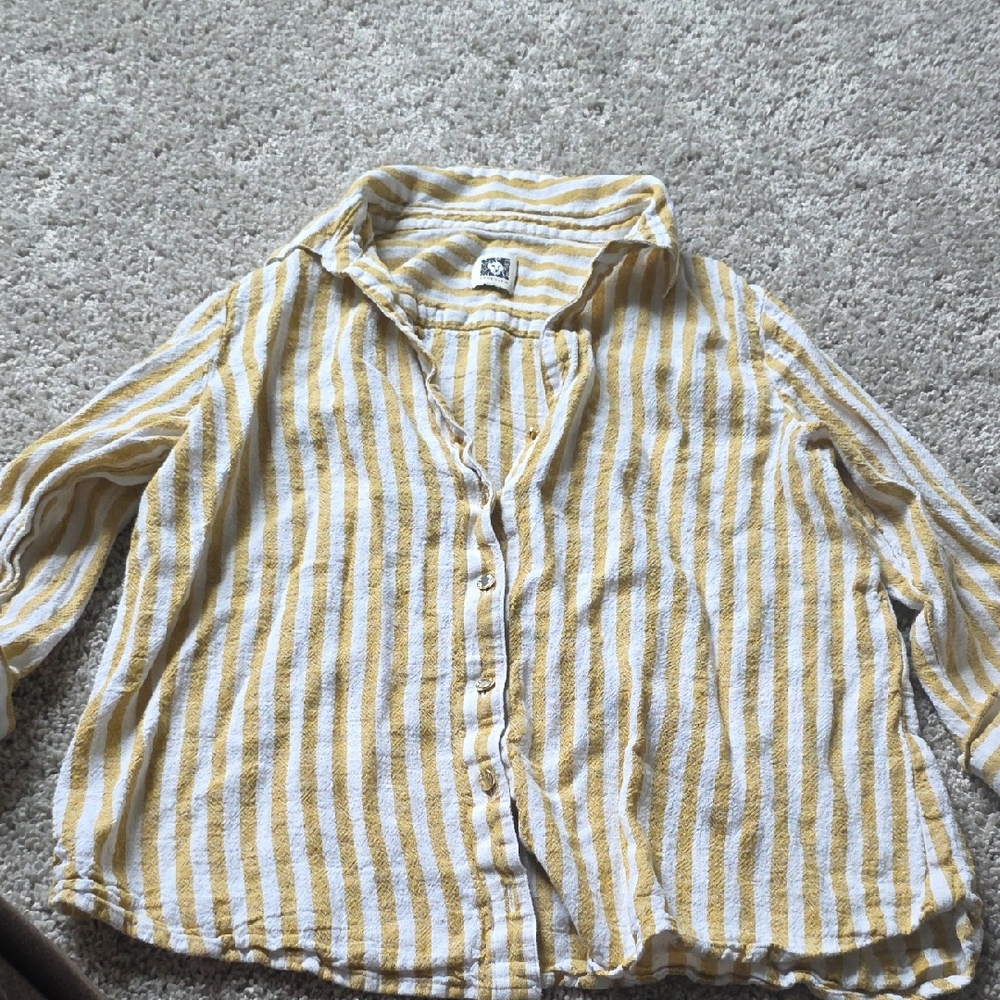 Anne Klein Mustard and White Striped Top